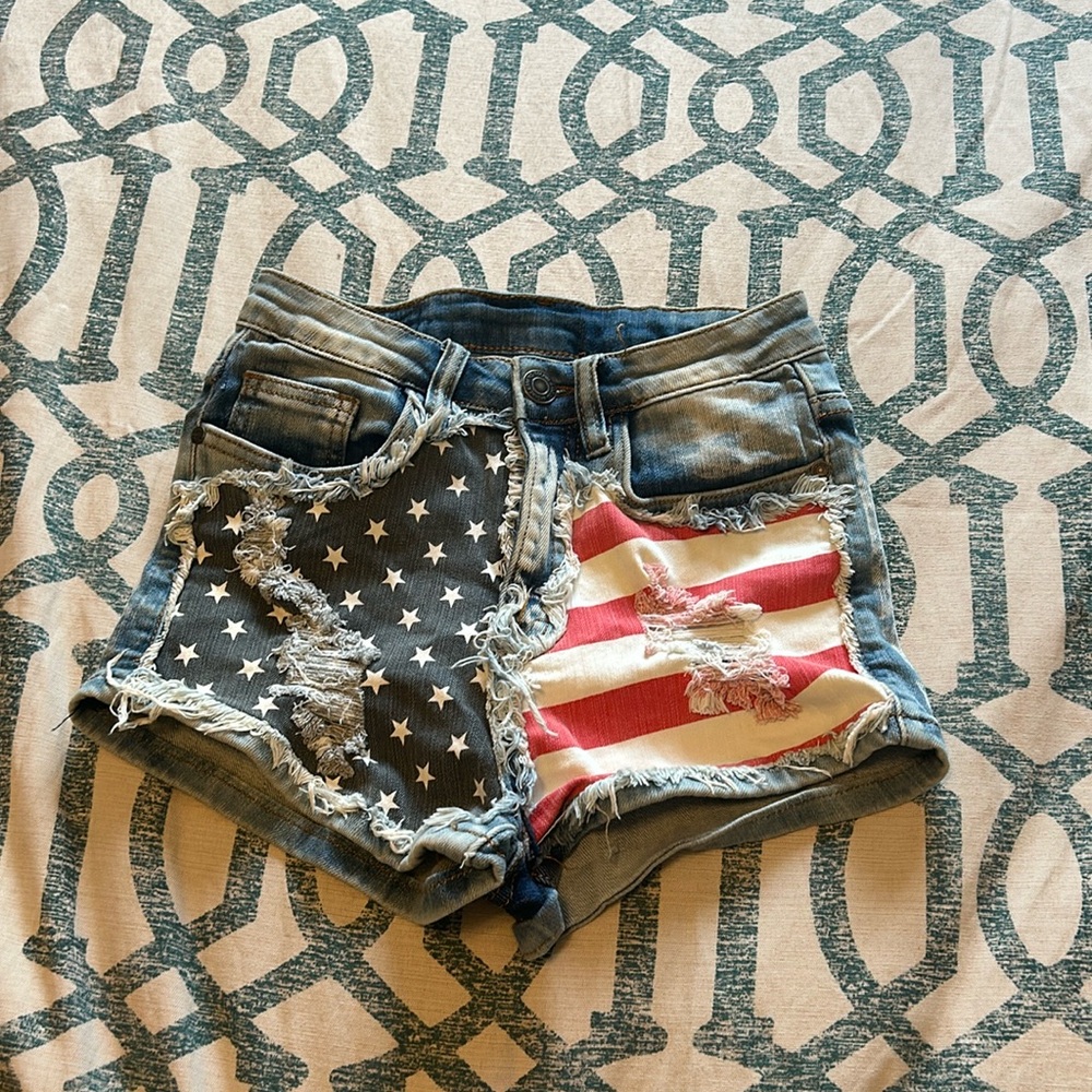 American flag distressed denim short-shorts